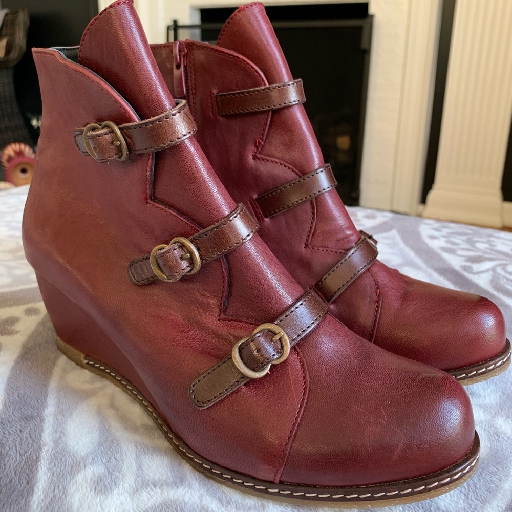 Burgundy leather booties